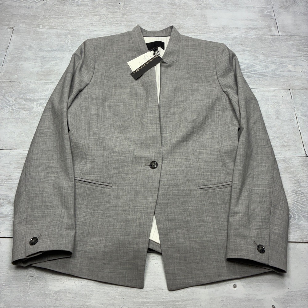 Banana Republic Blazer Women 14 Grey Lana Leggera Wool Collarles Jacket NWT Flaw